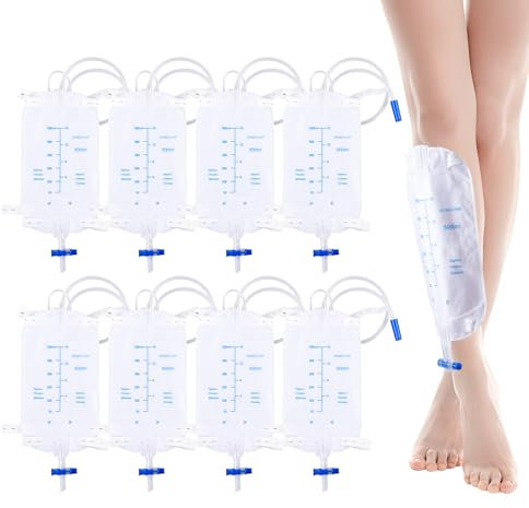BORDEAG 8 Pièces Poches De Drainage Urine, Sac De Jambe Pour Le Drainage De L'urine, Sacs À Urine De 500 Ml, Sac De Collecte D'urine Pour Hommes Femmes Personnes Agées