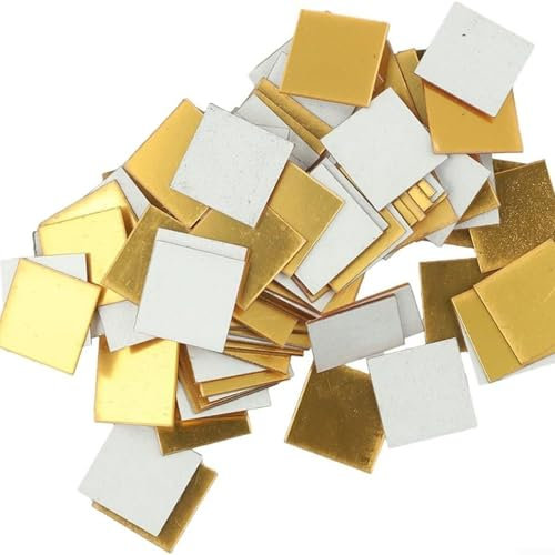 WAZUBC Lot de 200 Carreaux Miroir Autocollants 3 x 3cm Carreaux de Miroir Carrés Autocollants Mosaïque en Verre pour Loisirs Créatifs et Décoration (Doré)