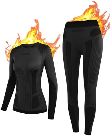 NOOYME Thermounterwäsche Damen Set Warme Funktionsunterwäsche Damen Winter Elastische Skiunterwäsche Atmungsaktive Ski Unterwäsche Frauen Thermo Unterwäsche