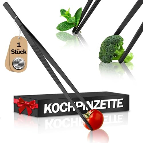 4smile Kochpinzette - Kochpinzette Edelstahl in Schwarz, 30 cm lang, spitze Küchenpinzette - Pinzette Küche, Camping, BBQ, Grillpinzette zum Kochen, Braten, Backen, Anrichten, Dekorieren