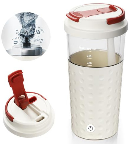 SOARFLY Elektrischer Shaker, 400ML, 2-in-1 Deckel USB Wiederaufladbar BPA-Frei, Automatischer Mixer für Proteinshakes Milchshake, Elfenbeinweiß