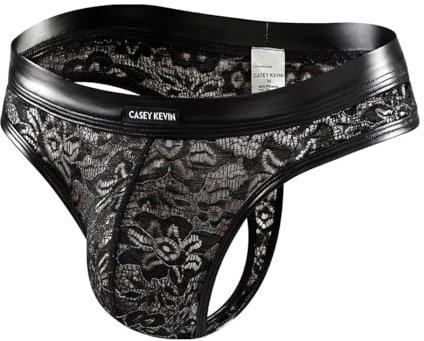 Casey Kevin String Tanga Herren Spitze Thong Männer Mesh Transparent PU Leder Unterwäsche Wetlook G-String T-Back Bikini