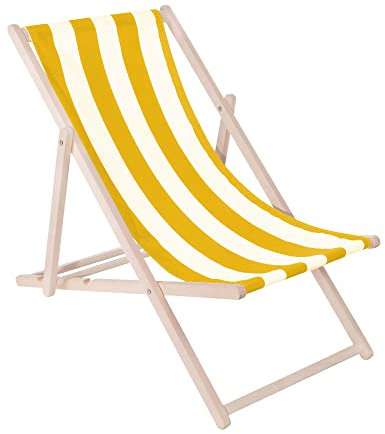 Muntel Klappstuhl Liegestuhl klappbar aus Massivholz, Sonnenliege für Garten, Balkon & Terrasse, Gartenstühle, Gartenliege wetterfest, Strandliege klappbar leicht, Strandstuhl, (Gelb/Weiß)