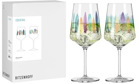 RITZENHOFF 8096001 Cocktail-Glas 2er Set 500 ml, Serie Entdecker, 2 Stück mit Surfer-Motiv, bunt - Made in Germany