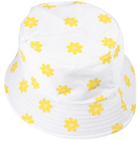 LIFKOME 1 Stück Eimerhut mit Blumen Regenhüte für Damen wasserdicht lustig kariert Faltbarer Hut Visier damenmütze damenhut Wendehut doppelseitiger Fischerhut gedruckt Baumwolle Weiß