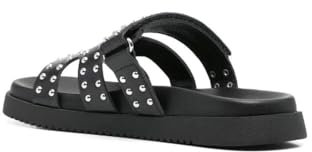 Steve Madden Missile-S MISS12S1 Schwarze Schwarze Leder-Damen-Slipper mit Riemen und Nieten 39