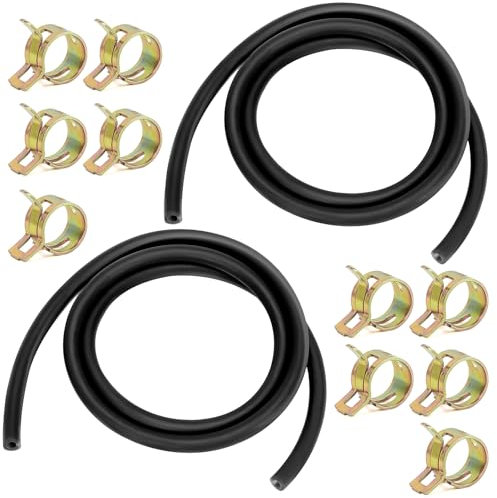 2 Pcs 6mm Fuel Hose, High Temp Small Engine Fuel Line with 10 Clamps, Layer Thickened Rubber Hose for Diesel Heater, Lawn Mower, Tractor (1 Meter)