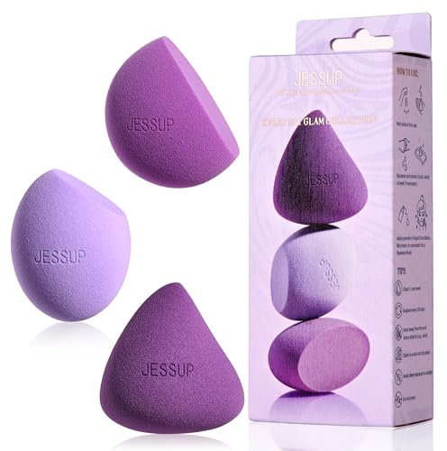 Jessup Lot de 3 Éponges de Maquillage, Eponge Maquillage Visage pour Fond de Teint, Anti-cernes, Contour, Rougir, Violet SP017