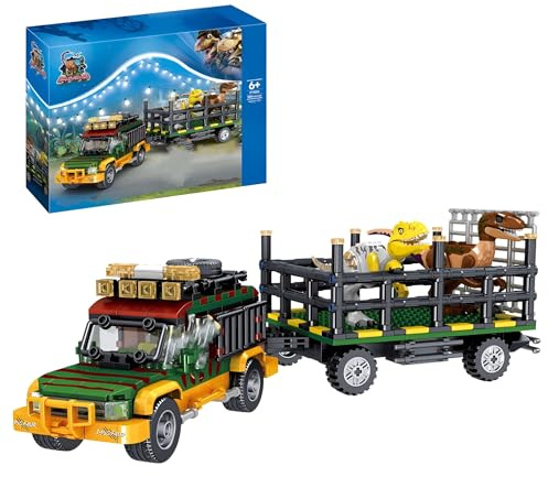 MirthMakers Dinosaur Transport Truck Building Block Set - 686PCS T-Rex Cargo Vehicle Bricks Kit, Dino Park Adventure Construction Model, STEM Education Toy, for Kid, Adult