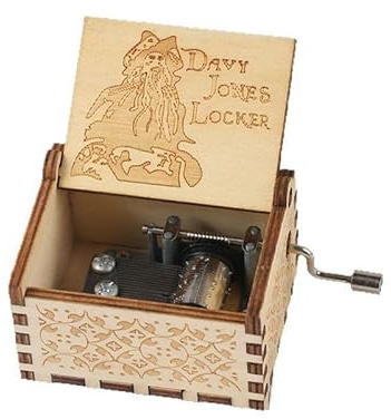 Spieluhr aus Holz mit Handkurbel und Piraten-Schnitzerei und Davy Jones Locker Design, Vintage Mini Spieluhren für Freunde, manuelle Melodiebox, dekoratives Ornament für Zuhause oder nautisches