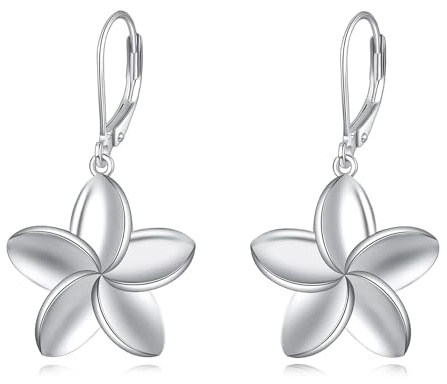 Plumeria Ohrringe 925 Sterling Silber Frangipani Blume Hawaii Ohrhängeringe Leverback Hypoallergen