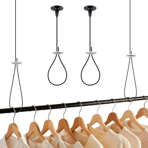 Otoolling 2 Pcs Ceiling Support for Closet Rod Adjustable 60″ Ceiling Suspension Holder for Curved, L-shaped & Straight Clothes Rails Stainless Steel Ceilings Support Closet Bracket Assembly
