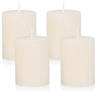 NKlaus Adventskerzen für Kerzen Creme Rustikale 4er Set Ø 6x8, 4 Stück | lange Brenndauer; Höhe: 8 cm; Ø 6 cm; 6x8 cm; stumpenkerze creme 8 cm; stumpenkerzen 6x8 cm