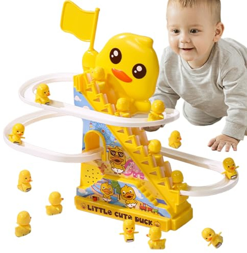 Petit Jouet Toboggan Canard | Jouet De Montagnes Russes De Canard Électrique | Jout De Cnard À Montée Automatique D'escalier avec 6 Canrds pour, Ensemble De Jeu d'apprentissage Amusant pour