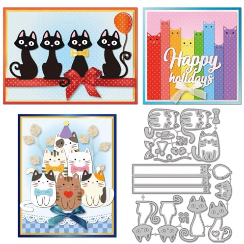 GLOBLELAND Metall-Stanzformen, Katzen-Design mit Ballon, Kohlenstoffstahl, 7,6x10,6cm und 11x13,9cm, für Kartengestaltung und Scrapbooking