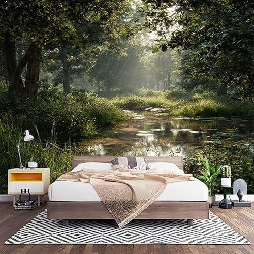 Papier Peint Intissé Vert Laine Papier Peint Panoramique Enfant 3D Effet Salon Chambre Bureau Couloir Peinture Paysage Verdoyant de La ForêT Murale Décor Mural Moderne 400x280 cm