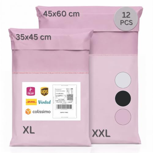 Zenacasa Versandtaschen Plastik 12 Stk (XL/XXL) - Versandbeutel Wasserdicht | Undurchsichtig · Robust · Selbstklebend · Vinted Versandverpackung · Plastiktüten Versand