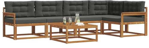 vidaXL Outdoor-Sofagarnitur mit Kissen 6 pcs Natur und Anthrazit, Gartenmöbelset, modernes Patiosofa, Robustes modulares Lounge-Set, Outdoor-Sitzgelegenheit für Garten, Poolbereich, Akazienholz