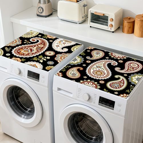 GLOBLELAND 2 Pcs Paisley Motif Sèche-linge Sèche-linge Cache-poussière 26,6 × 26,9 cm Motif Vintage Machine à laver Top Protecteur Pads Antidérapant Machine à laver Top Couvre pour Salon Cuisine