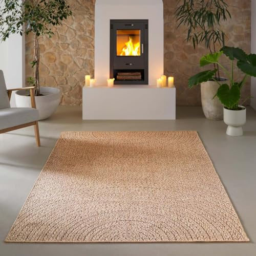 Taracarpet Borneo Welle Outdoor Teppich – Wetterfester Indoor & Outdoor Teppich im Sisal- Jute-Look für Balkon, Terrasse, Garten, Wohnzimmer & Esszimmer, pflegeleicht beige 200x280 cm