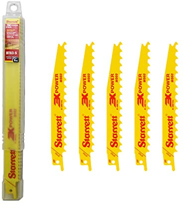 Starrett Wood Cutting Reciprocating Saw Blade - 5 Pieces BT63-5 Bi-Metal 150 mm/6 Inch 3 TPI Unified Shank - Compatible with Bosch Dewalt Makita & Many Others