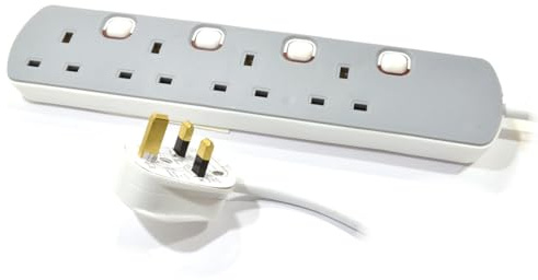 kenable 4 Gang Extension Lead with Individual Switches | 10m Cable | 4 Way UK Power Sockets with Neon Indicator | 13A 3120W | White - 10 Metre