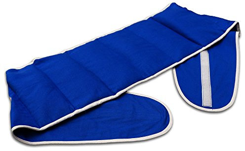 Wärmegürtel Kirschkernkissen. Gürtel mit Klettverschluss - ca. 135cm - 7-Kammer. Wärmekissen Rücken XXL Körnerkissen - Bio-Stoff enzianblau