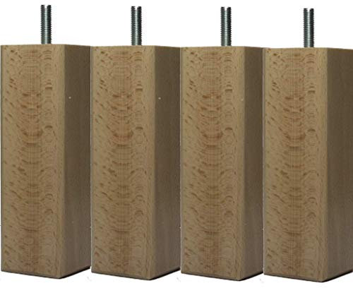 Margot 3700527820606 Carré Lot de 4 Pieds de Sommier, Vernis Naturel,Hauteur 17 cm