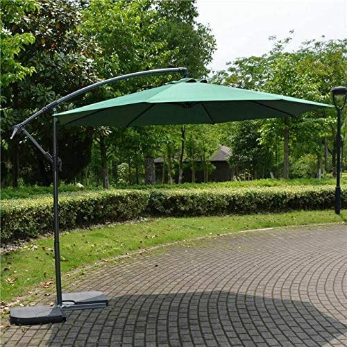 Green Bay 3m Banana Parasol - Crank Mechanism Sun Shade Canopy Cantilever Hanging Umbrella for Outdoor Garden Patio Summer Camping - Green
