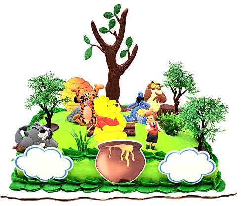Winnie the Pooh Deluxe Birthday Cake Topper Set Featuring Pooh and Friends Figures and Decorative Themed Accessories