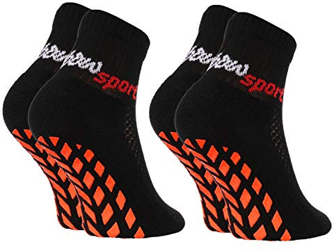 Rainbow Socks - Niñas Niños Calcetines Antideslizantes de Deporte - 2 Pares - Negro - Talla 30-35