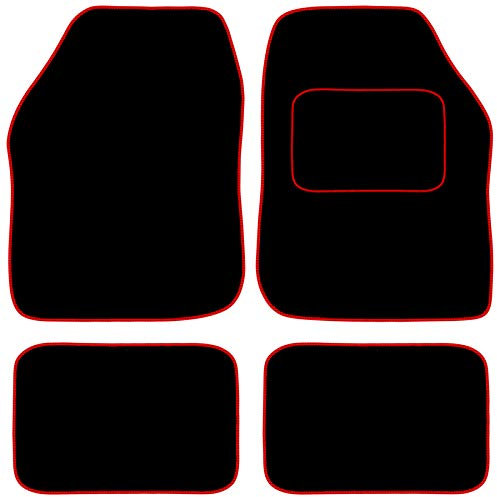 Carsio Universal Car or Van Floor Mats 4PC Set Non Slip Carpet with Red Edging