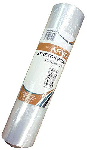 Schrumpffolie, Stretchfolie, 400 mm x 225 m, transparente Klebefolie für Pakete, Verpackungen, Paletten, 1 Rolle