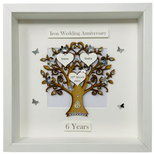 6 Year 6th Iron Wedding Anniversary Gift Family Tree Picture Handmade Frame Personalised - Various Designs (Classic)