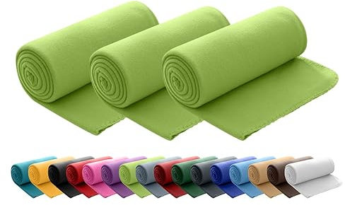 wometo 3er Set Polar Fleecedecke oekoTex 130x160 ca. 400g mit Anti-Pilling und Kettelrand grün grasgrün