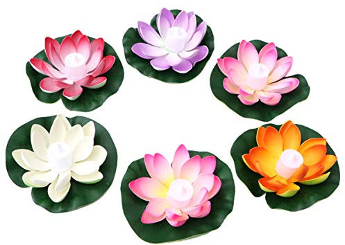 Uonlytech 6 Stück Schwimmende Blumen LED Kerzen Künstliche Seerosen Lotus 18CM Wishing Laterne Garten Teich Pool Ostern Festival Party Dekoration (Gemischte Farbe)