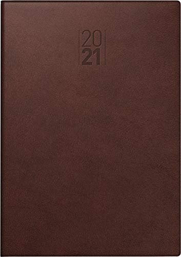 BRUNNEN 1079730701 Buchkalender Modell 797, 2 Seiten = 1 Woche, 16,8 x 24,0 cm, Kunstleder-Einband Senegal braun, Kalendarium 2021