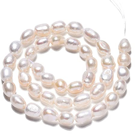 Fashewelry 8~10mm White Cultured Freshwater Pearl Loose Beads About 39~40pcs/Strand for DIY Necklace Bracelet Earrings Jewellery Making