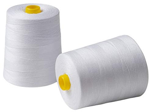 IPEA Filo da Cucito per Macchina da Cucire e Tagliacuci – 2 Grandi Bobine da ben 9000 metri (18000 m totali) – Filato in Poliestere per Cuciture – Vari Colori a Scelta – Bianco – Altezza 12 cm