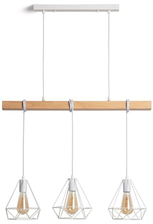 LEDKIA LIGHTING - Sardo Hängeleuchte 3 Spots | Verstellbares Kabel | Retro-Design für LED-Filament | Ideal für Wohnzimmer, Küche, Schlafzimmer, Weiß, Metall
