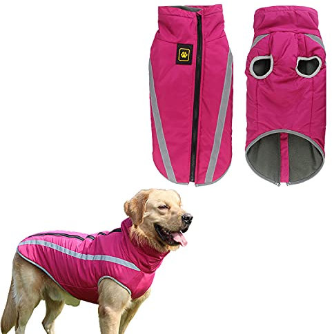 Tineer Reflektierender verdickter Warmer Hundemantel für mittelgroße Hunde, wasserdichte Winddichte Haustierjacke Weste Outdoor-Outfit Weiches Fleece-Hundebekleidung für kaltes Wetter (XL, Rosa)