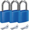 BASI | Vorhangschloss bunt im 3er Set | Farbe Blau | verschiedenschließend | 38 mm | Aluminium-Gehäuse | gehärteter Stahlbügel | sicheres Vorhängeschloss | 3 Stück
