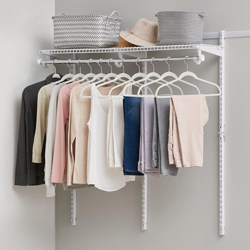 Rubbermaid Configurations Custom Closet Kit 2-4 Ft. Adjustable Metal Wire Shelving White Finish Expandable Organization System Hardware Included for Home Closet/Pantry/Laundry/Mudroom