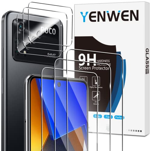 Yenwen Verre Trempé Compatible avec Xiaomi Poco M4 Pro 4G 6.43”, 3 Pièces Film Protection écran et 3 Pièces Caméra Arrière Protecteur, Anti Rayures - Dureté 9H Glass - Sans Bulles