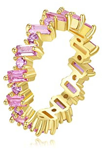 Michooyel 18K Gold Pated Eternity Band Ring Rosa Zirkonia Baguette Statement Ring für Frauen Mädchen