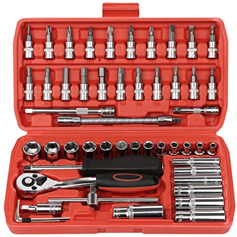 EGOFIX 53 Piece 1/4-inch Quick-Release Ratchets with 72-Tooth Pear Head Ratchet, with Bit Socket Set Metric and Extension Bar for DIY, Auto Repairing and Household, with Storage Case