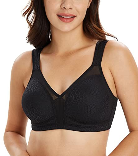 Lemorosy Full Coverage Non Padded Wireless Minimizer Bra Women's Plus Size Underwear Comfort and Double Support for Large Bust(Black,44DD)