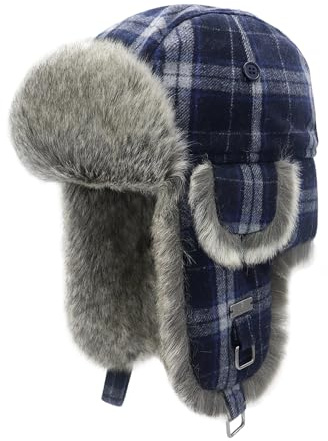 Kurhatic Unisex Fliegermütze Winter Wool Mütze Warme Pilotenmütze mit Kunstfell Ohrenschützer Wintermütze für Herren und Damen