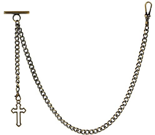 ZTA Herren Albert Kette Bronze Taschenuhr Kette Weste Kette für Männer FOB T BAR mit Hohl Kreuz Design Anhänger FOB Charme