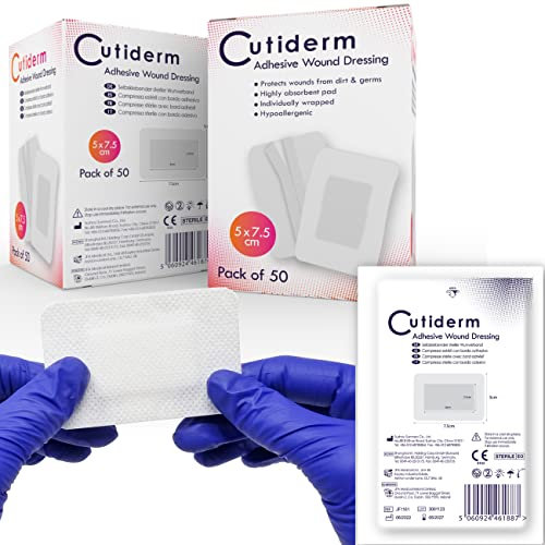 Cutiderm Apósito adhesivo estéril para heridas, 5 cm x 7,5 cm, caja de 50